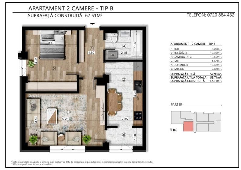 Apartament cu 3 camere decomandat în Palazu Mare