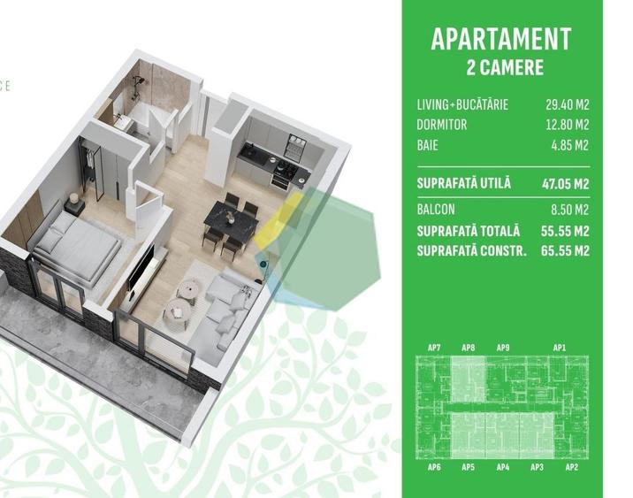 Apartament cu 2 camere semidecomandat în Vest