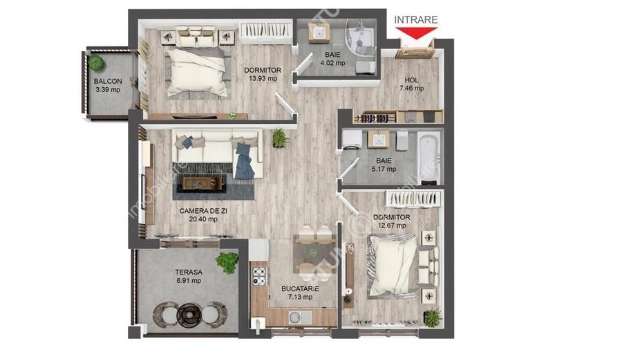 Apartament de 3 camere cu 2 bai si terasa etaj 2 zona Pictor Brana - 18