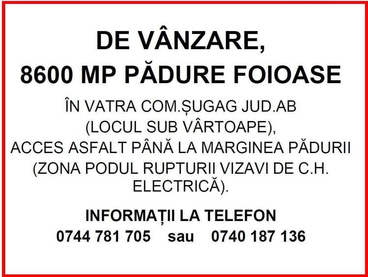 Teren de 8600 mp, în Șugag