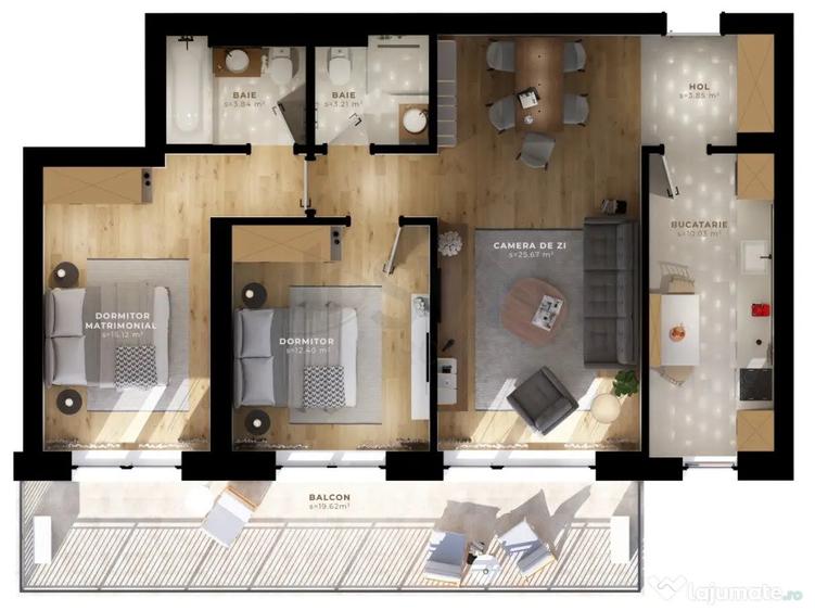 Apartament cu 3 camere decomandat în Tunari