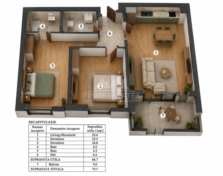 Apartament cu 3 camere decomandat, mobilat în Pipera