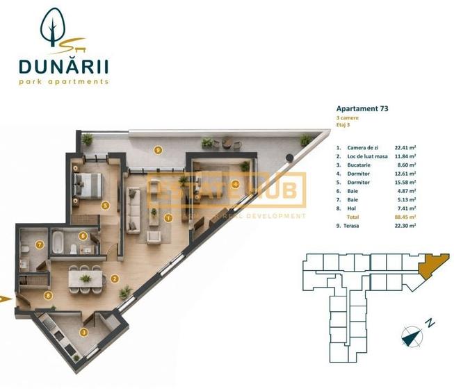 Apartament cu 3 camere semidecomandat în Între Lacuri