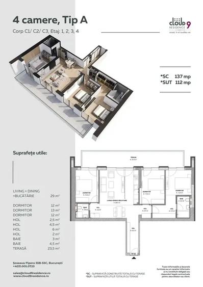 Apartament cu 4 camere semidecomandat în Aviației