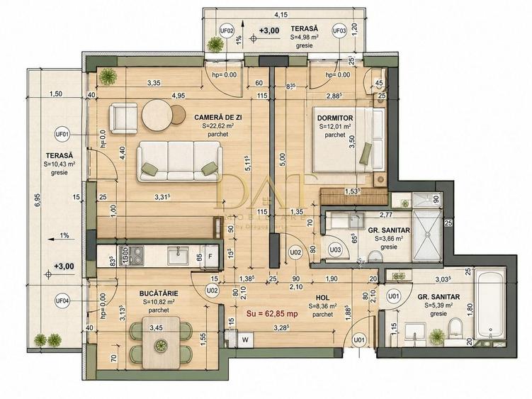 Apartament cu 3 camere semidecomandat în Iris
