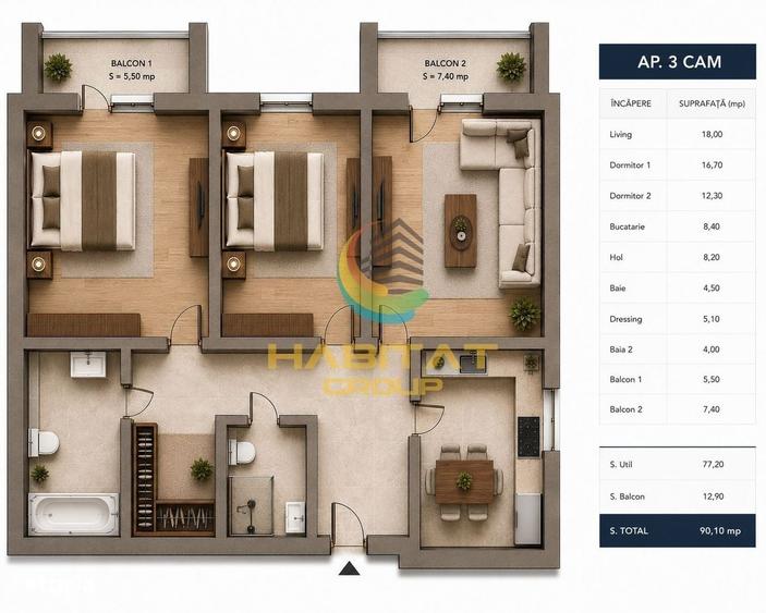 Apartament cu 3 camere decomandat în Theodor Pallady