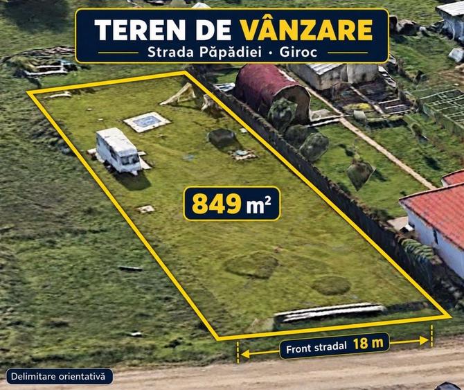Vanzare Persoana Fizica | Teren intravilan 849 mp | Calea Urseni Giroc | Front 18 m | Strada asfaltata | Toate utilitatile | 130.000 - 1