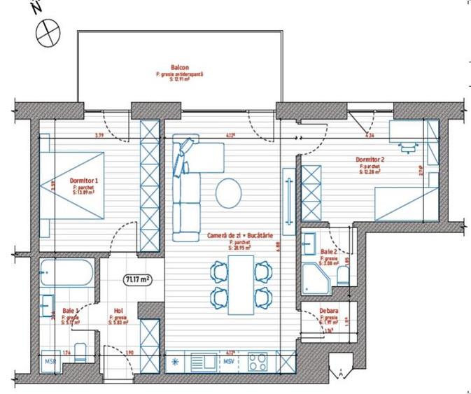Apartament cu 3 camere nedecomandat în Aradului
