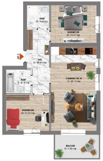 Apartament cu 3 camere decomandat în Nord