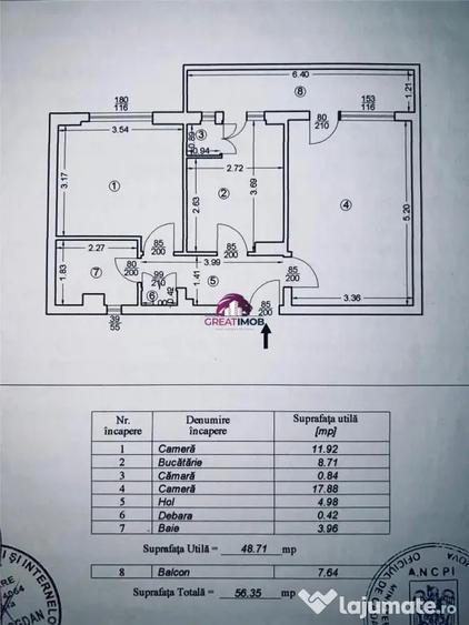 Apartament cu 2 camere decomandat, mobilat în Republicii