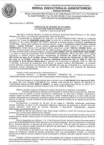 Teren de 14753 mp, în Coșna