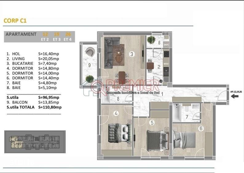 Apartament cu 4 camere în Metalurgiei