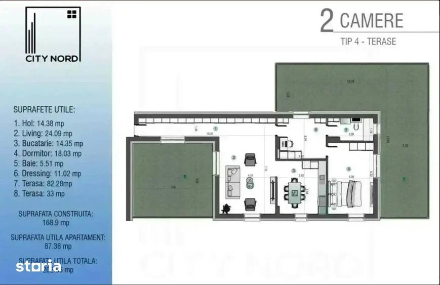 Apartament cu 2 camere în Tunari