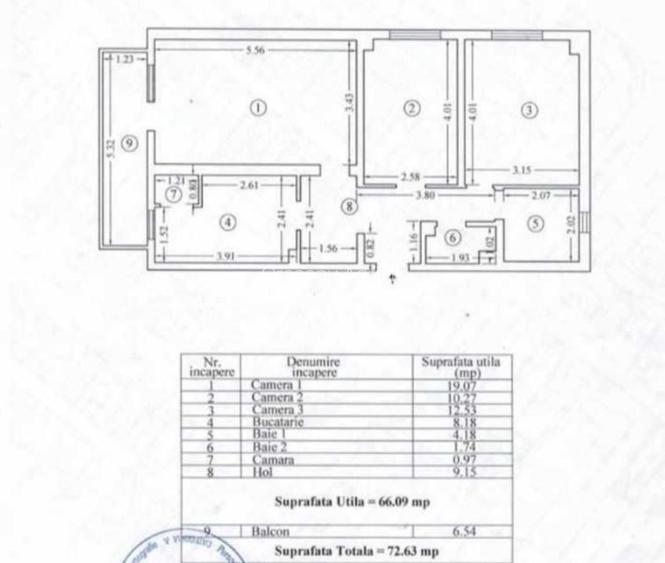 Apartament Anda 3 camere dec cu 2 bai, etaj 1, bloc 1981, Profi.