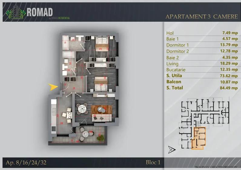 Apartament cu 3 camere decomandat în Theodor Pallady
