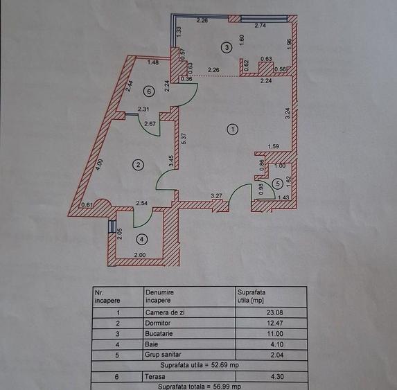 Apartament cu 2 camere semidecomandat, mobilat în Victoriei
