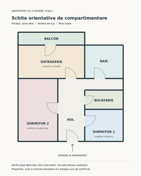 Apartament cu 3 camere decomandat în Vest
