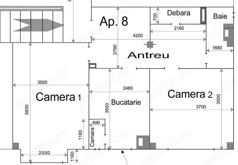 Apartament cu 2 camere decomandat în Central