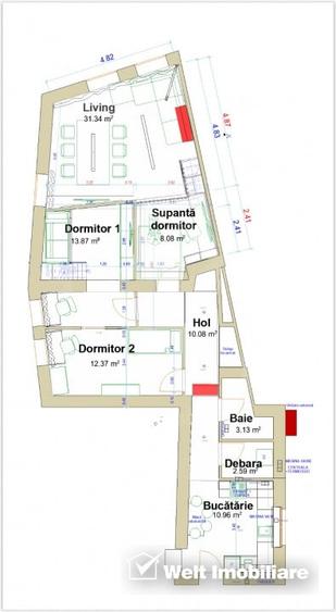 Apartament cu 3 camere decomandat în Central