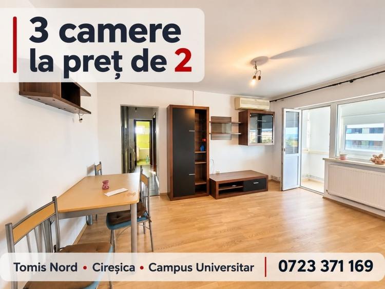 Apartament cu 3 camere semidecomandat, mobilat în Tomis Nord