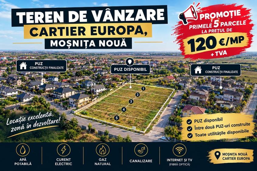 Teren Construcții intravilan de 602 mp, în Moșnița Nouă