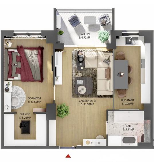 Apartament cu 2 camere decomandat în Sud