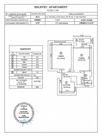 Apartament cu 2 camere decomandat în Someș