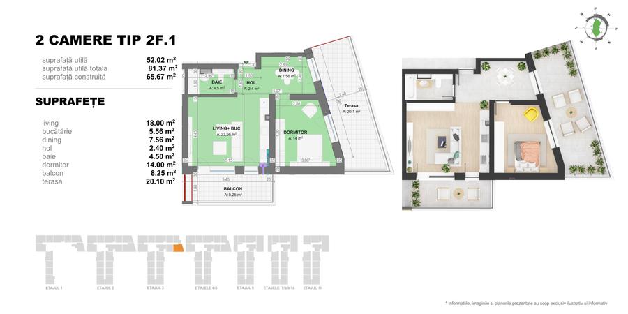 Apartament cu 2 camere semidecomandat în Străulești