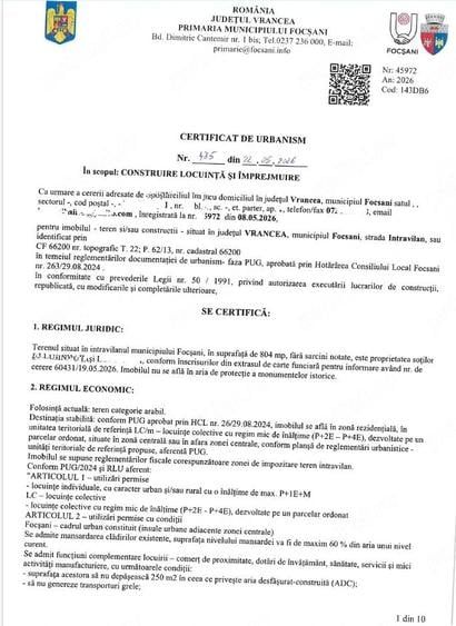 Teren de 804 mp, în Central