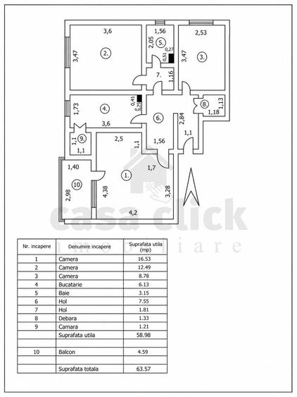 Apartament cu 3 camere decomandat în Piața Centrală