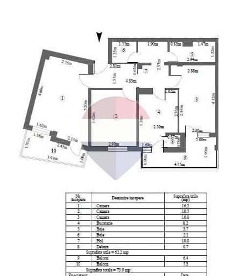 Apartament cu 3 camere decomandat în Micro 13