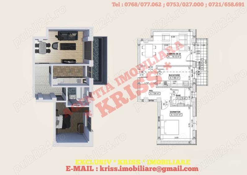 Kriss Imobiliare Apartament 2 Camere Confort 1 TRIVALE Bloc Nou 2025 Comision 0% - 6