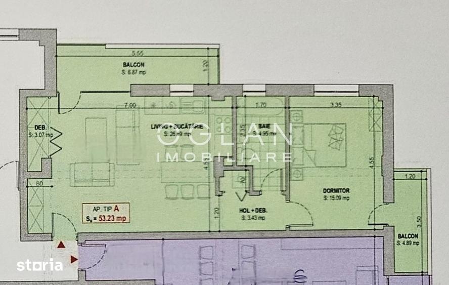 Apartament cu 2 camere în Terezian