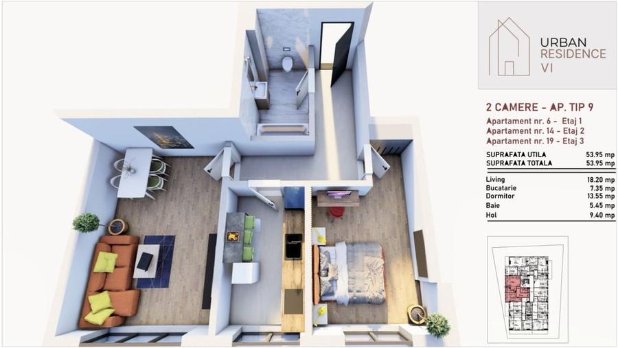 Apartament cu 2 camere decomandat în Central