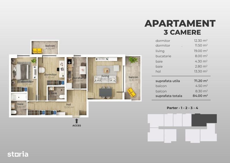 Apartament cu 3 camere decomandat în Apărătorii Patriei