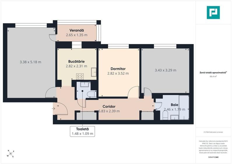 Apartament cu 3 camere decomandat în Rogerius