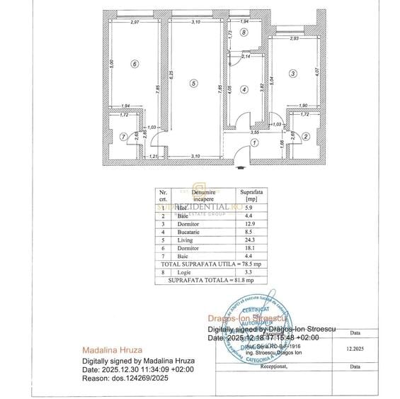 Apartament 3 camere spa?ios | 81,8 mp | 2 bai | Etaj 6 | Po?talionului - 4