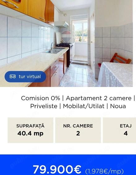 Apartament cu 2 camere decomandat în Noua