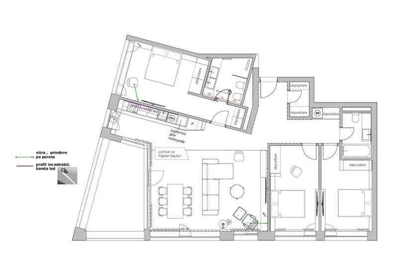 Penthouse cu 4 camere, mobilat în Central
