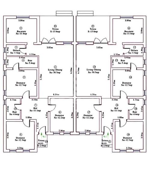 Duplex cu 4 camere cu Canalizare în Cornești