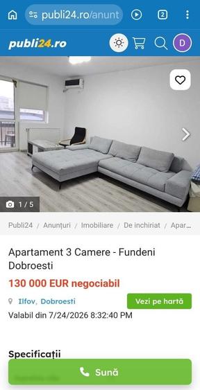 Apartament cu 3 camere decomandat în Dobroești