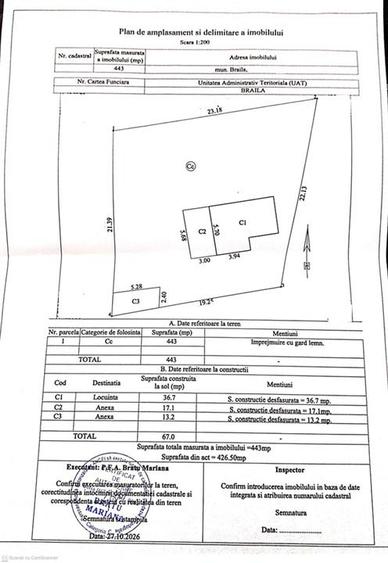 Teren Construcții intravilan de 443 mp, în Brăilița