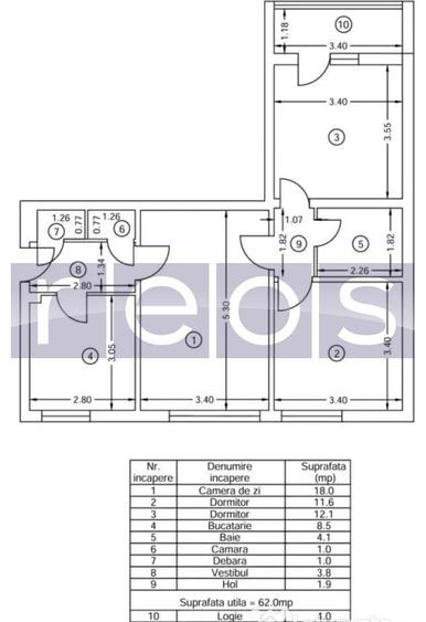 Apartament cu 3 camere semidecomandat în Titan