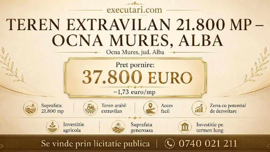 Teren agricol extravilan de 21800 mp, în Est