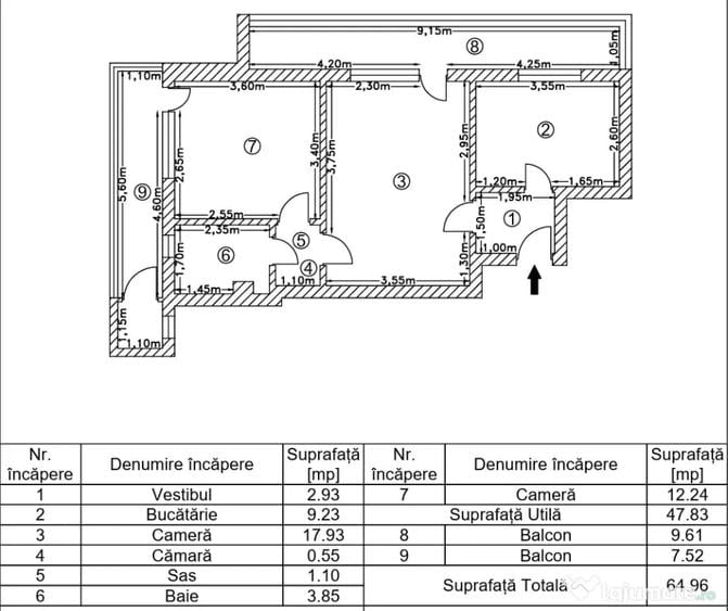 Apartament cu 2 camere semidecomandat în Progresul