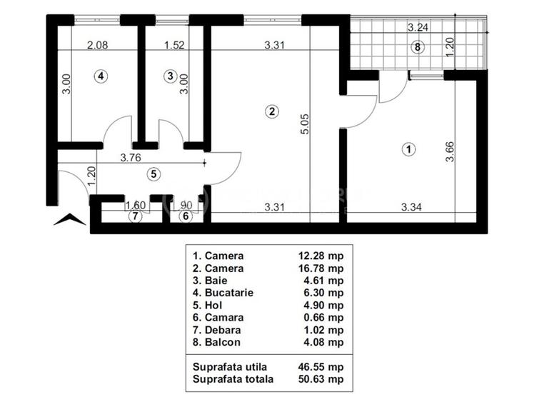 Apartament cu 2 camere nedecomandat în Tudor Vladimirescu