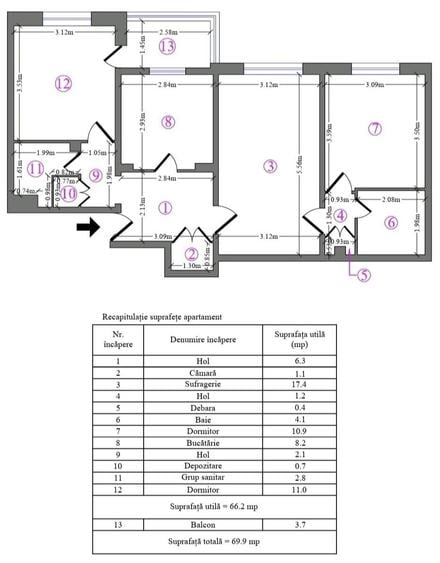 Apartament cu 3 camere semidecomandat în Pantelimon