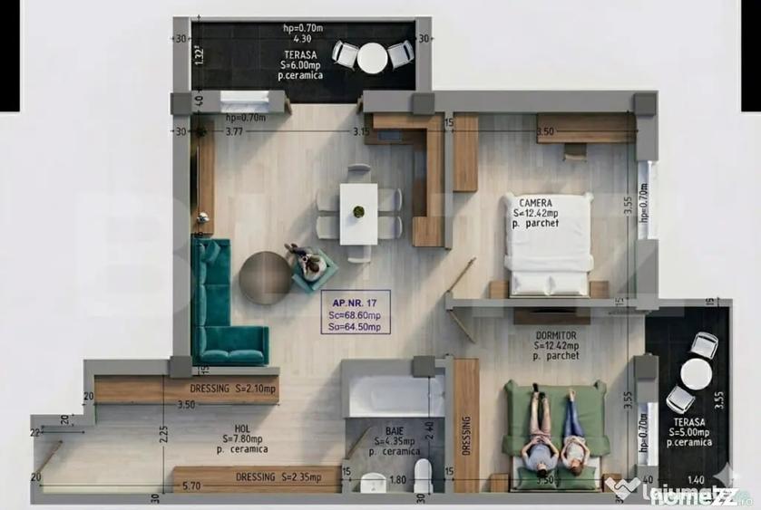 Apartament cu 3 camere decomandat în Central