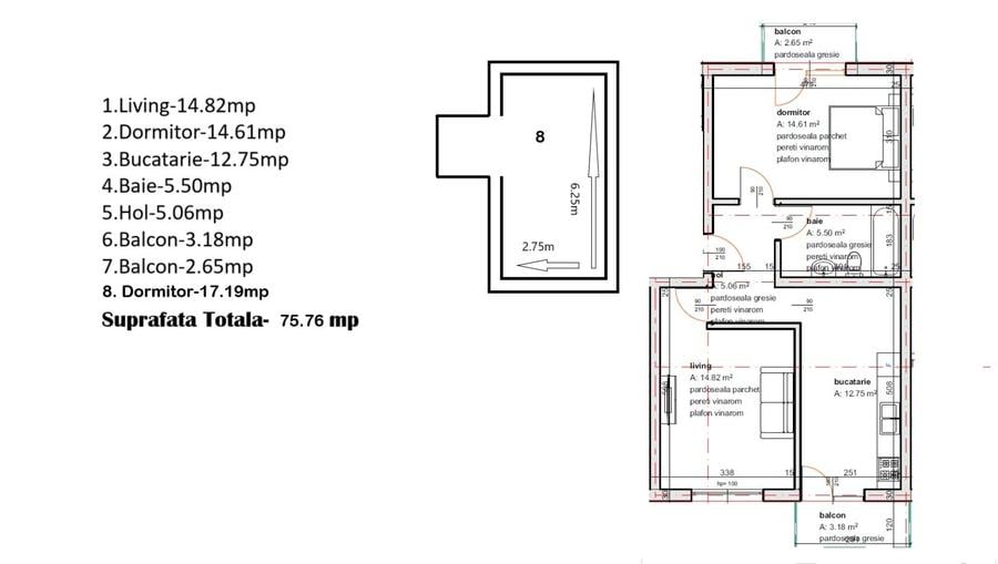 Apartament cu 3 camere decomandat, mobilat în Popești-Leordeni