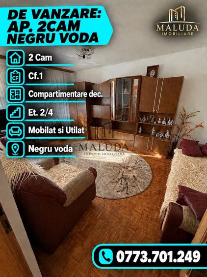 Apartament cu 2 camere decomandat, mobilat în Negru Vodă